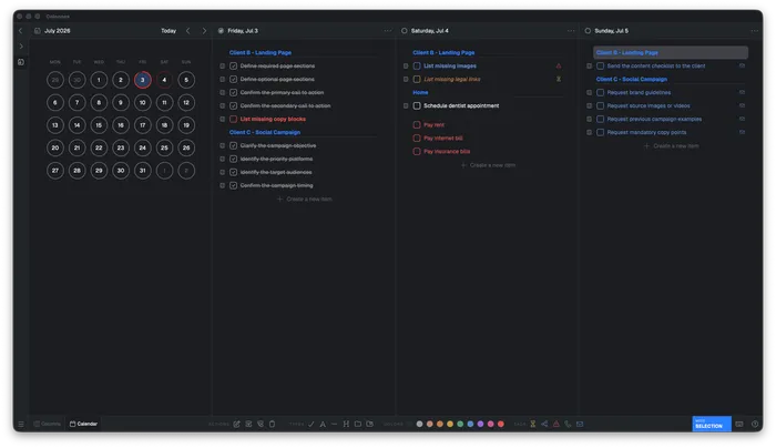 Colonnes calendar planning interface