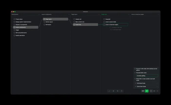 Colonnes edit mode - write tasks as fast as in a text editor